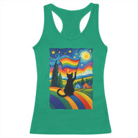 Whimsical Black Cat Pride Flag Racerback Tank Top Colorful LGBTQ Rainbow - Wonder Print Shop