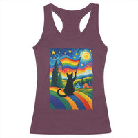 Whimsical Black Cat Pride Flag Racerback Tank Top Colorful LGBTQ Rainbow - Wonder Print Shop