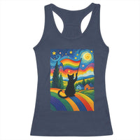 Whimsical Black Cat Pride Flag Racerback Tank Top Colorful LGBTQ Rainbow - Wonder Print Shop