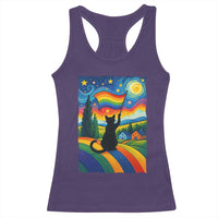 Whimsical Black Cat Pride Flag Racerback Tank Top Colorful LGBTQ Rainbow - Wonder Print Shop