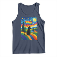 Whimsical Black Cat Pride Flag Tank Top Colorful LGBTQ Rainbow - Wonder Print Shop