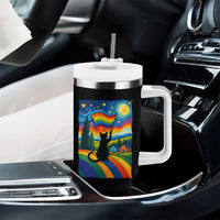 Whimsical Black Cat Pride Flag Tumbler With Handle Colorful LGBTQ Rainbow - Wonder Print Shop