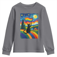 Whimsical Black Cat Pride Flag Youth Sweatshirt Colorful LGBTQ Rainbow - Wonder Print Shop