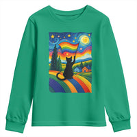 Whimsical Black Cat Pride Flag Youth Sweatshirt Colorful LGBTQ Rainbow - Wonder Print Shop