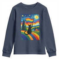 Whimsical Black Cat Pride Flag Youth Sweatshirt Colorful LGBTQ Rainbow - Wonder Print Shop