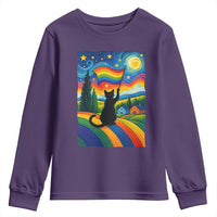 Whimsical Black Cat Pride Flag Youth Sweatshirt Colorful LGBTQ Rainbow - Wonder Print Shop