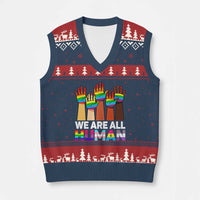 We Are All Human Rainbow Hands V-Neck Knit Sweater Vest LGBTQ+ Unity Equality Pride Month - Wonder Print Shop
