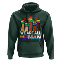 We Are All Human Rainbow Hands Hoodie LGBTQ+ Unity Equality Pride Month - Wonder Print Shop