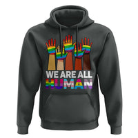 We Are All Human Rainbow Hands Hoodie LGBTQ+ Unity Equality Pride Month - Wonder Print Shop