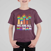 We Are All Human Rainbow Hands T Shirt For Kid LGBTQ+ Unity Equality Pride Month - Wonder Print Shop