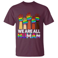 We Are All Human Rainbow Hands T Shirt LGBTQ+ Unity Equality Pride Month - Wonder Print Shop