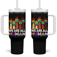 We Are All Human Rainbow Hands Tumbler With Handle LGBTQ+ Unity Equality Pride Month - Wonder Print Shop