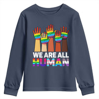 We Are All Human Rainbow Hands Youth Sweatshirt LGBTQ+ Unity Equality Pride Month - Wonder Print Shop