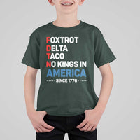 No Kings in America Since 1776 T Shirt For Kid Foxtrot Delta Taco Funny Patriotic Military Alphabet - Wonder Print Shop