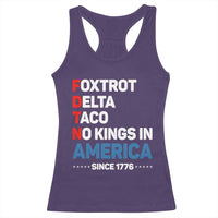 No Kings in America Since 1776 Racerback Tank Top Foxtrot Delta Taco Funny Patriotic Military Alphabet - Wonder Print Shop