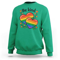 Be Kind Rainbow Heart Sweatshirt Spread Kindness LGBTQ Love Pride Month - Wonder Print Shop