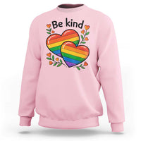 Be Kind Rainbow Heart Sweatshirt Spread Kindness LGBTQ Love Pride Month - Wonder Print Shop