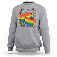 Be Kind Rainbow Heart Sweatshirt Spread Kindness LGBTQ Love Pride Month - Wonder Print Shop