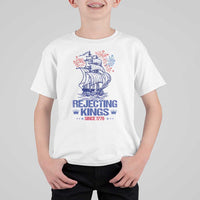 Rejecting Kings Since 1776 T Shirt For Kid Vintage Patriotic Ship 4th Of July Fireworks - Wonder Print Shop