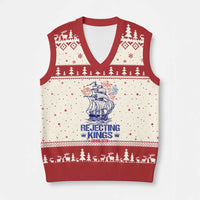 Rejecting Kings Since 1776 V-Neck Knit Sweater Vest Vintage Patriotic Ship 4th Of July Fireworks - Wonder Print Shop