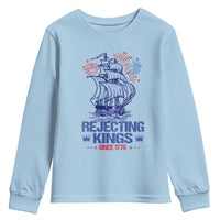 Rejecting Kings Since 1776 Youth Sweatshirt Vintage Patriotic Ship 4th Of July Fireworks - Wonder Print Shop