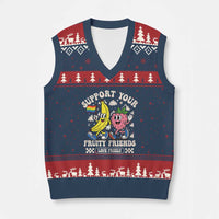 Support Your Fruity Friends V-Neck Knit Sweater Vest Retro Cute Banana and Berry LGBT Pride Support - Wonder Print Shop