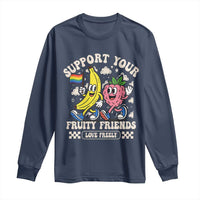 Support Your Fruity Friends Long Sleeve Shirt Retro Cute Banana and Berry LGBT Pride Support - Wonder Print Shop