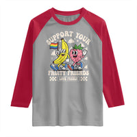 Support Your Fruity Friends Raglan Shirt Retro Cute Banana and Berry LGBT Pride Support - Wonder Print Shop