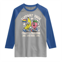 Support Your Fruity Friends Raglan Shirt Retro Cute Banana and Berry LGBT Pride Support - Wonder Print Shop