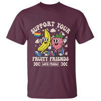 Support Your Fruity Friends T Shirt Retro Cute Banana and Berry LGBT Pride Support - Wonder Print Shop