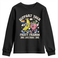 Support Your Fruity Friends Youth Sweatshirt Retro Cute Banana and Berry LGBT Pride Support - Wonder Print Shop