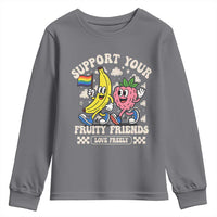 Support Your Fruity Friends Youth Sweatshirt Retro Cute Banana and Berry LGBT Pride Support - Wonder Print Shop