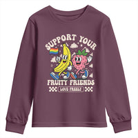 Support Your Fruity Friends Youth Sweatshirt Retro Cute Banana and Berry LGBT Pride Support - Wonder Print Shop