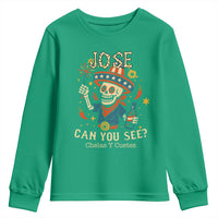 Jose Can You See Youth Sweatshirt Funny Chelas y Cuetes 4th of July Latino Skeleton Fiesta - Wonder Print Shop