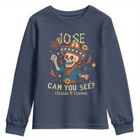 Jose Can You See Youth Sweatshirt Funny Chelas y Cuetes 4th of July Latino Skeleton Fiesta - Wonder Print Shop