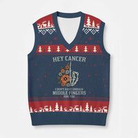 Anti Cancer Skeleton Middle Finger V-Neck Knit Sweater Vest Floral Fck Cancer - Wonder Print Shop