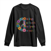 No Kings No Fascists No Tyrants No Nazis Long Sleeve Shirt Resist Retro Boho Floral Peace Sign - Wonder Print Shop