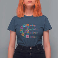 No Kings No Fascists No Tyrants No Nazis T Shirt For Women Resist Retro Boho Floral Peace Sign - Wonder Print Shop