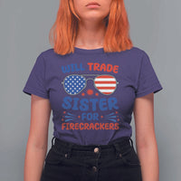 Will Trade Sister for Firecrackers T Shirt For Women Funny 4th of July Patriotic Humor - Wonder Print Shop