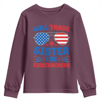 Will Trade Sister for Firecrackers Youth Sweatshirt Funny 4th of July Patriotic Humor - Wonder Print Shop