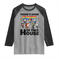 There's Some Gays in This House Raglan Shirt Funny LGBTQ+ Horror Character Pride Mashup - Wonder Print Shop