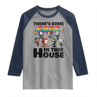 There's Some Gays in This House Raglan Shirt Funny LGBTQ+ Horror Character Pride Mashup - Wonder Print Shop
