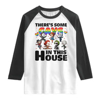 There's Some Gays in This House Raglan Shirt Funny LGBTQ+ Horror Character Pride Mashup - Wonder Print Shop