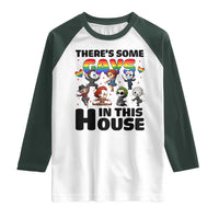 There's Some Gays in This House Raglan Shirt Funny LGBTQ+ Horror Character Pride Mashup - Wonder Print Shop