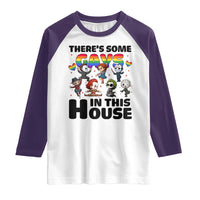 There's Some Gays in This House Raglan Shirt Funny LGBTQ+ Horror Character Pride Mashup - Wonder Print Shop
