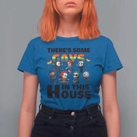 There's Some Gays in This House T Shirt For Women Funny LGBTQ+ Horror Character Pride Mashup - Wonder Print Shop
