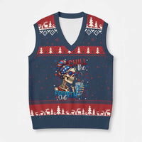 Chill the Fourth Out Skeleton V-Neck Knit Sweater Vest Funny Patriotic 4th of July Fireworks Party - Wonder Print Shop