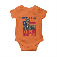 Happy 4th of July To All You Sumbitches Patriotic Graphic Baby Onesie Funny Fighter Pilot Retro Action Movie Humor Inspo