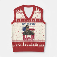 Happy 4th of July To All You Sumbitches Patriotic Graphic V-Neck Knit Sweater Vest Funny Fighter Pilot Retro Action Movie Humor Inspo