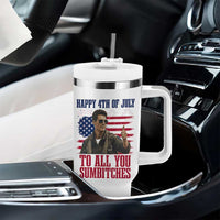 Happy 4th of July To All You Sumbitches Patriotic Graphic Tumbler With Handle Funny Fighter Pilot Retro Action Movie Humor Inspo